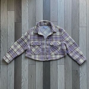 Zara Purple and Cream Plaid Cropped Jacket